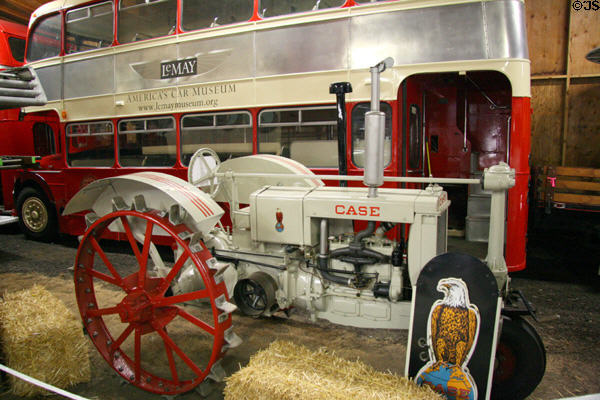 Case tractor & British double deck bus at LeMay Museum. Tacoma, WA.