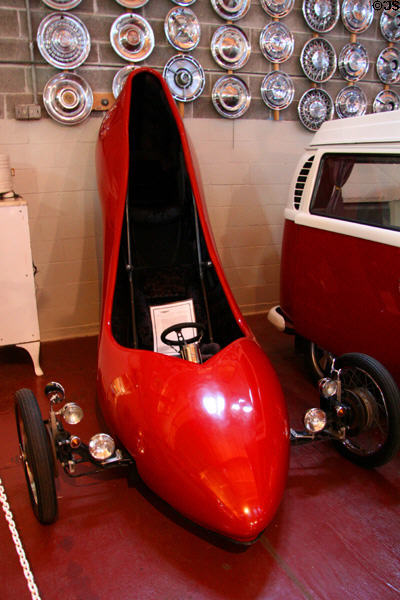 Red Stiletto custom vehicle shaped like high-heel shoe by David Crow at LeMay Museum. Tacoma, WA.