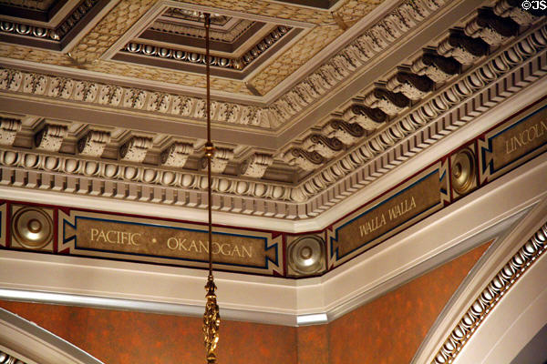 Ceiling with district names in Senate chamber of Washington State Capitol. Olympia, WA.