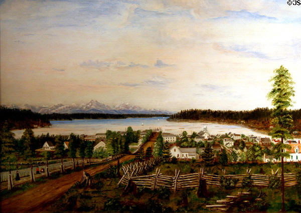 View of Olympia (c1872) by Elizabeth O. Kimball in State Capital Museum. Olympia, WA.