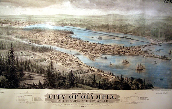 Bird's eye view of Olympia (1879) by E.S. Glover in State Capital Museum. Olympia, WA.
