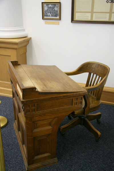 Desk & chair used in Old Thurston County Courthouse in when it served as Washington State Capitol (1905-28). Olympia, WA.