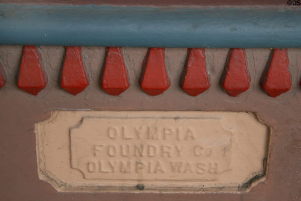 Chambers Block cast iron facade makers nameplate of Olympia Foundry Co., Olympia, WASH. Olympia, WA.