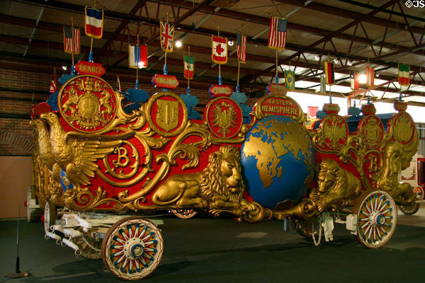 Barnum & Bailey Eastern Hemisphere circus wagon at Circus World Museum. Baraboo, WI.