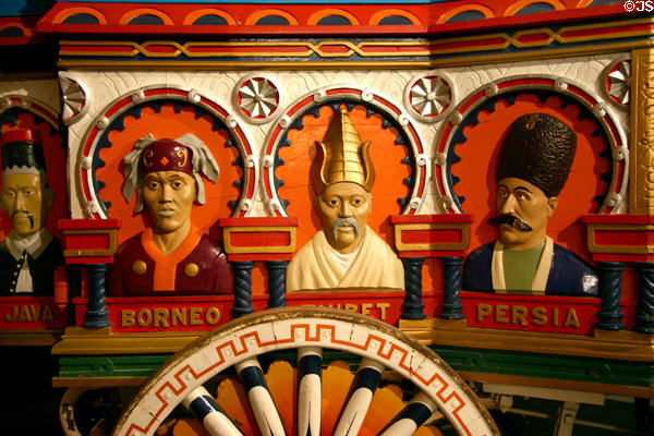 Borneo, Tibet & Persia figures on Asia wagon of Cole Bros. circus at Circus World Museum. Baraboo, WI.