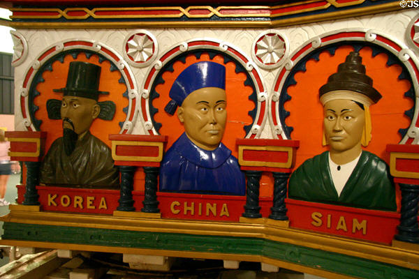 Korea, China & Siam figures on Asia wagon of Cole Bros. circus at Circus World Museum. Baraboo, WI.