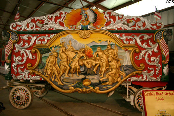 Pawnee Bill Wild West bandwagon (1903) by carver Samuel Robb at Circus World Museum. Baraboo, WI.