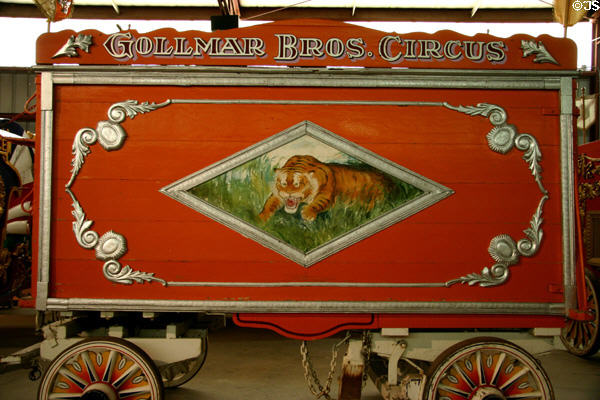 Gollmar Bros. Circus wagon (c1890s) with painted tiger at Circus World Museum. Baraboo, WI.