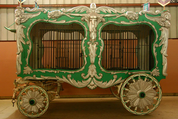 Carl Hagenbeck green & gold animal cage circus wagon (1905) at Circus World Museum. Baraboo, WI.