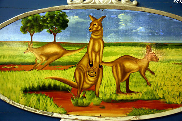 Kangaroo details on Gollmar Bros. kangaroo tableau circus wagon (c1890s) at Circus World Museum. Baraboo, WI.