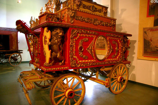 English circus wagon with carved lions at Circus World Museum. Baraboo, WI.