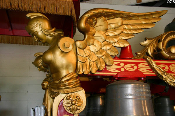 Golden winged figure on Ringling Bros. bell wagon at Circus World Museum. Baraboo, WI.