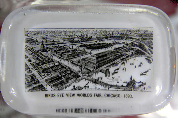 Paperweight (1893) with bird's eye view of Chicago World's Fair at Columbus Museum. Columbus, WI.