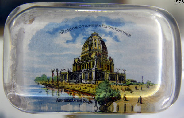 Paperweight (1893) with Administration Building of World's Columbian Exposition at Columbus Museum. Columbus, WI.