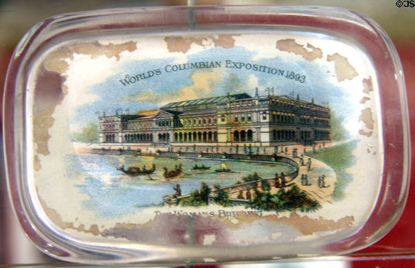 Paperweight (1893) with Woman's Building of World's Columbian Exposition at Columbus Museum. Columbus, WI.