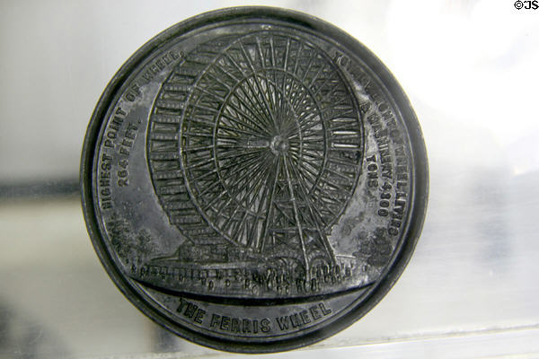 Ferris Wheel medal (1893) from Chicago World's Fair at Columbus Museum. Columbus, WI.