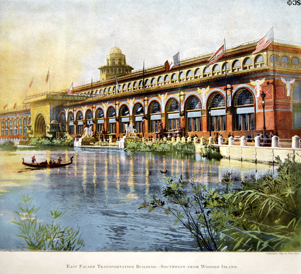 Print (1894) of Louis Sullivan's Transportation Building at World's Columbian Exposition by Poole Bros. at Columbus Museum. Columbus, WI.