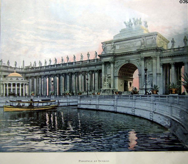 Print (1894) of Peristyle at World's Columbian Exposition by Poole Bros. at Columbus Museum. Columbus, WI.