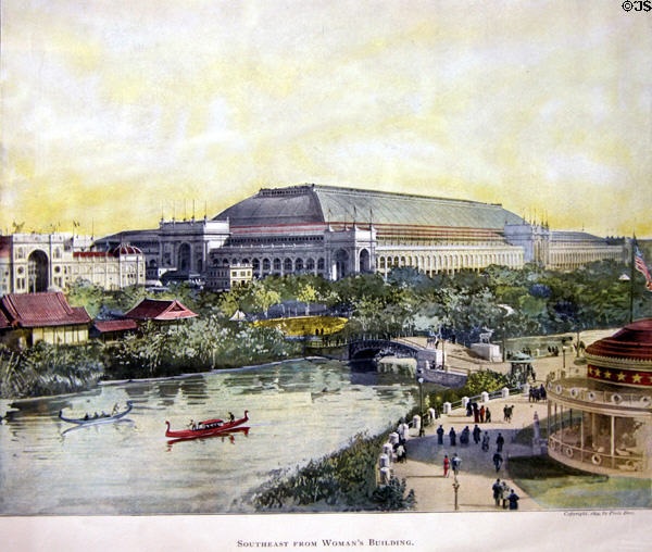 Print (1894) of Manufacturer's Building at World's Columbian Exposition by Poole Bros. at Columbus Museum. Columbus, WI.