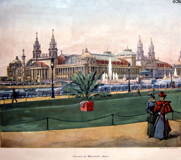 Print (1894) of Mechanic Arts Building at World's Columbian Exposition by Poole Bros. at Columbus Museum. Columbus, WI.