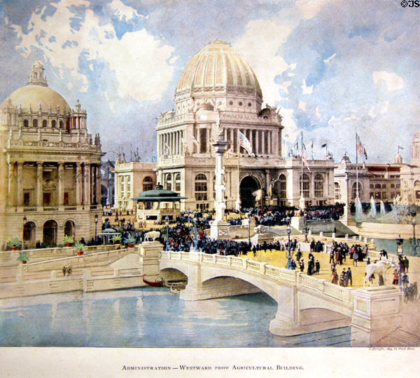 Print (1894) of Administration Building at World's Columbian Exposition by Poole Bros. at Columbus Museum. Columbus, WI.
