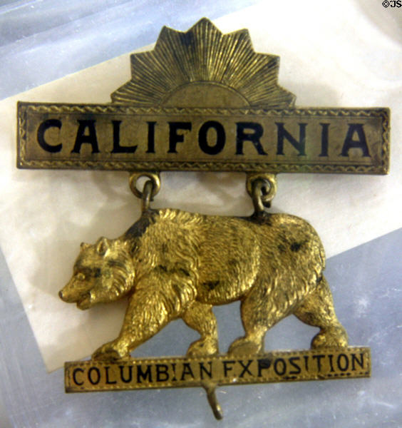 California pin from Columbian Exposition (c1893) at Columbus Museum. Columbus, WI.