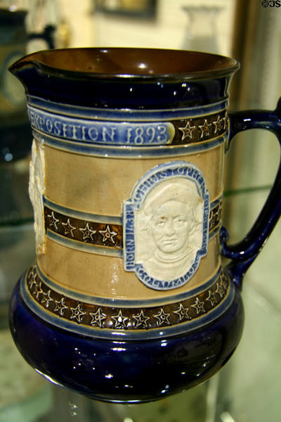 Souvenir mug with face of Columbus from World's Columbian Exposition (1893) at Columbus Museum. Columbus, WI.