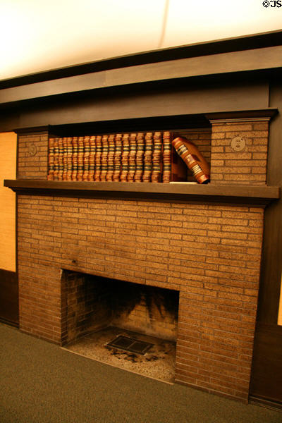 Sullivan's fireplace in library of Farmer's & Merchant's Union Bank. Columbus, WI.