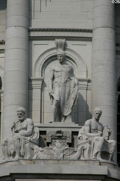 Details of statues around dome of Wisconsin State Capitol. Madison, WI.