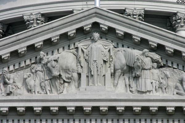 Pediment scene of animal husbandry on Wisconsin State Capitol. Madison, WI.