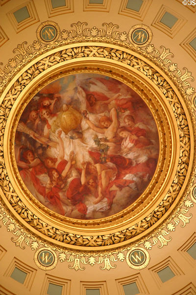 Mural by Edwin Blashfield at oculus of dome in Wisconsin State Capitol. Madison, WI.