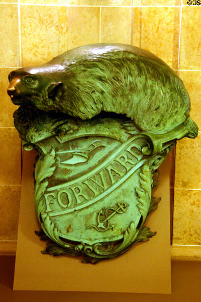 State symbol badger from battleship USS Wisconsin (1899) by Paul Kupper cast in bronze from cannons captured in Cuba in State Capitol. Madison, WI.