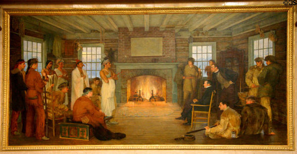 Painting of trial of Chief Oshkosh by Albert Herter in Supreme Court Chamber in Wisconsin State Capitol. Madison, WI.