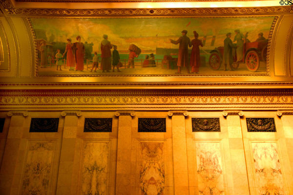 1920s transportation mural in GAR Memorial Hearing Room of Wisconsin State Capitol. Madison, WI.