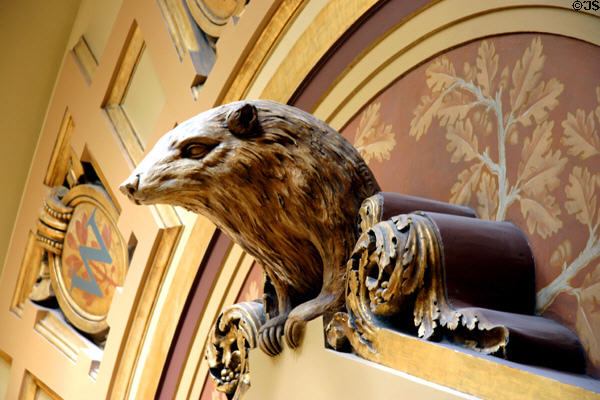 Badger carving in Wisconsin State Capitol. Madison, WI.