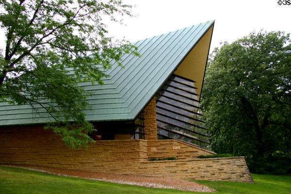Unitarian Meeting House (1947) (900 University Bay Dr.). Madison, WI. Architect: Frank Lloyd Wright. On National Register.