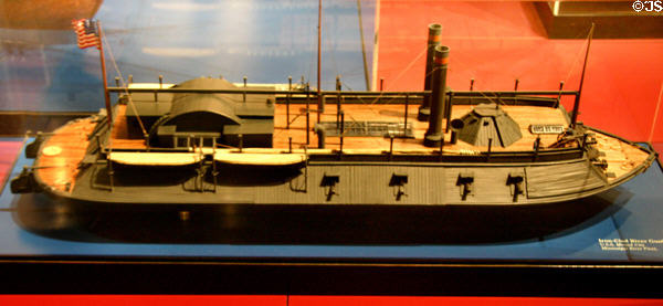 Model of Iron-clad river gunboat U.S.S. Mound City of the Mississippi River fleet at Wisconsin Veterans Museum. Madison, WI.