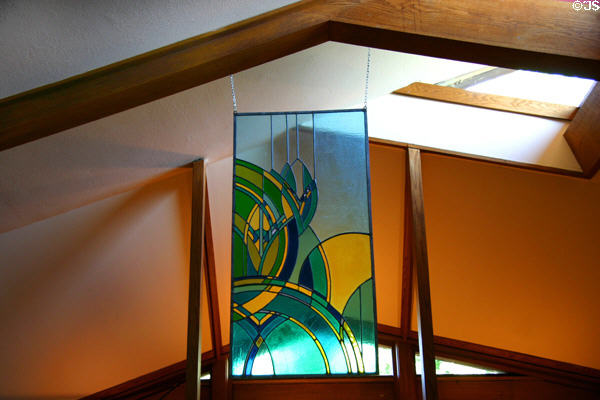 Wright stained glass in Taliesin Visitor Center. WI.
