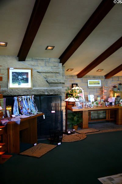 Gift shop with fireplace in Taliesin Visitor Center. WI.