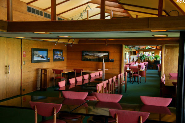 Wright-designed restaurant in Taliesin Visitor Center (formerly Riverview Terrace Restaurant). WI.