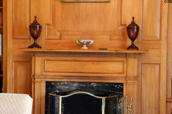 Black marble wood burning fireplace in library at West Virginia Governor's Mansion. Charleston, WV.