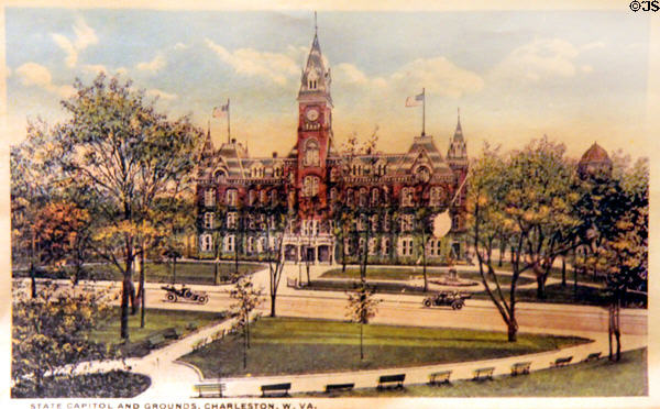 Graphic of previous 1885 State Capitol (c1915) at West Virginia State Museum. Charleston, WV.