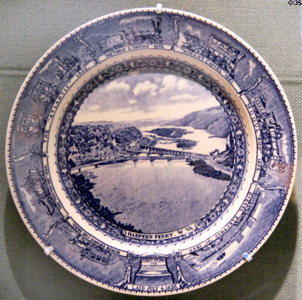 B&O dining car dinner plate (1950) with Harpers Ferry Scene at West Virginia State Museum. Charleston, WV.