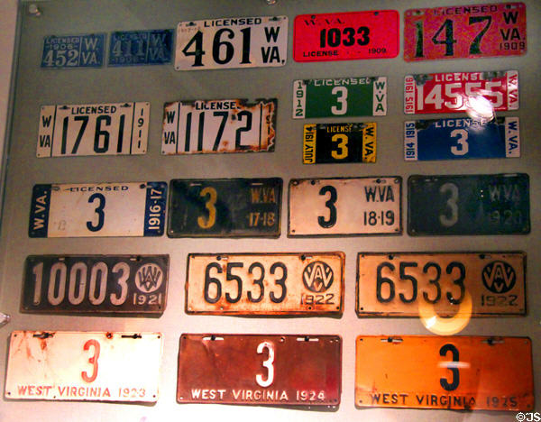 Collection of WV license plates at West Virginia State Museum. Charleston, WV.