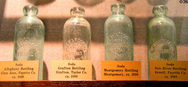 Collection of turn-of-the-century WV-made glass bottles at West Virginia State Museum. Charleston, WV.
