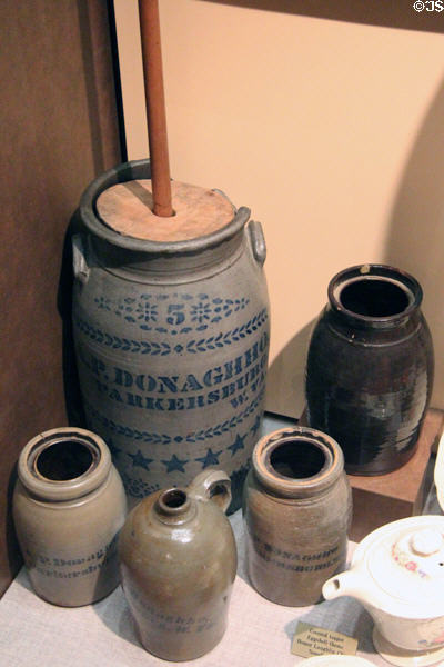 Collection of A.P. Donaghho Pottery Co. stoneware at West Virginia State Museum. Charleston, WV.
