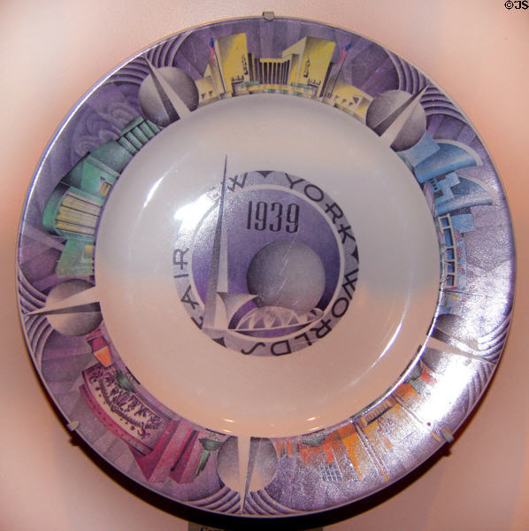 New York World's Fair commemorative plate (1939) by Homer Laughlin China of Newell, WV at West Virginia State Museum. Charleston, WV.