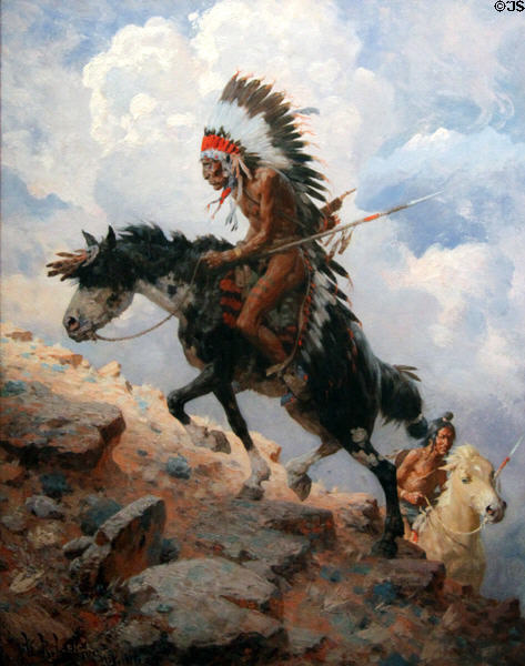 Mounted Indian painting (1917) by William Robinson Leigh at Huntington Museum of Art. Huntington, WV.