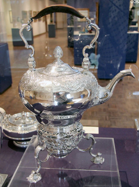 Silver kettle, stand & burner (George II, 1740-41) by Peter Archambo I of Britain at Huntington Museum of Art. Huntington, WV.