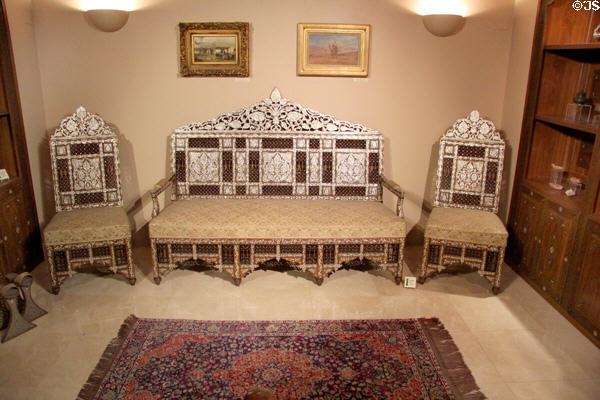 Damascus Room with mother-of-pearl sofa & matching side chairs (mid-19thC) at Huntington Museum of Art. Huntington, WV.